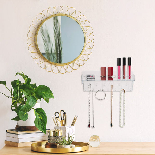 Adhesive Jewelry Organizer with Shelf and Hooks