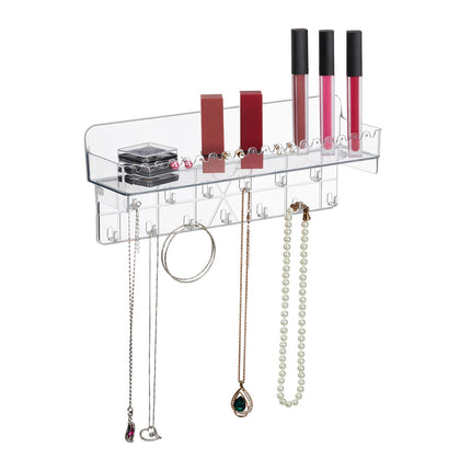 Adhesive Jewelry Organizer with Shelf and Hooks