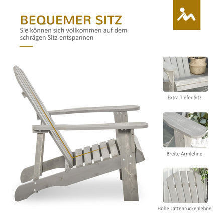 Adirondack Chair, Weatherproof Wood, High Back, Grey