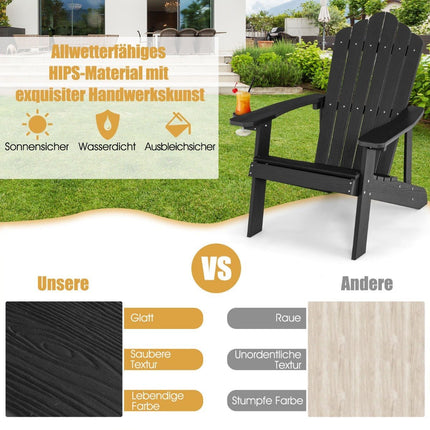 Adirondack Chair with Cup Holder, Black, Weatherproof HIPS