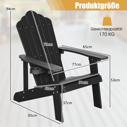Adirondack Chair with Cup Holder, Black, Weatherproof HIPS