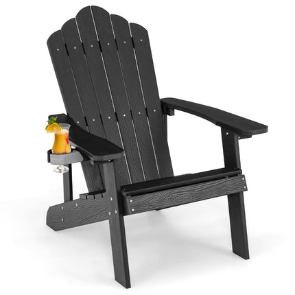 Adirondack Chair with Cup Holder, Black, Weatherproof HIPS