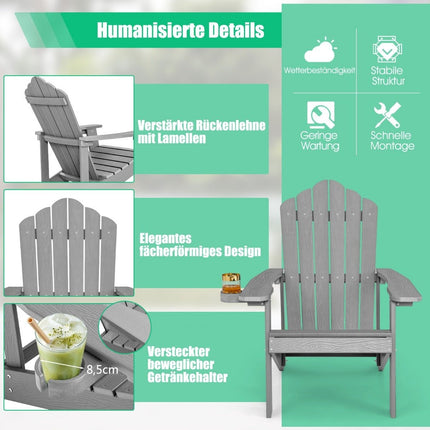 Adirondack Chair with Cup Holder, Weatherproof, Light Gray