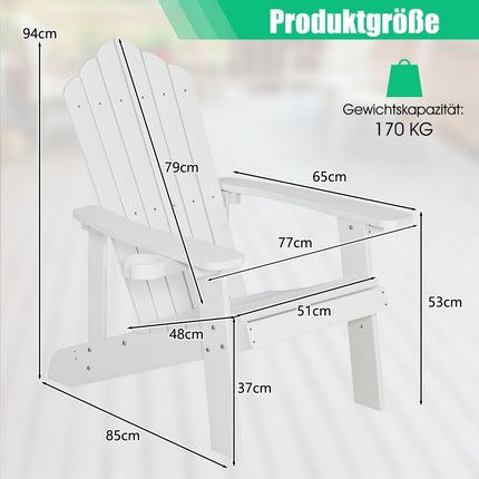 Adirondack Chair with Cup Holder, Weatherproof, White