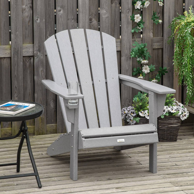 Adirondack garden chair in plastic with cup holder, gray