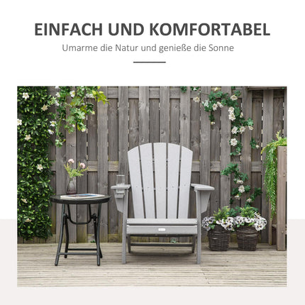 Adirondack Tuinstoel Met Bekerhouder Tuinstoel Tuinmeubel Balkonstoel Grijs Kunststof 75 X 87 X 90 Cm