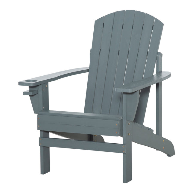 Adirondack Wood Garden chair, dark gray with cup holder