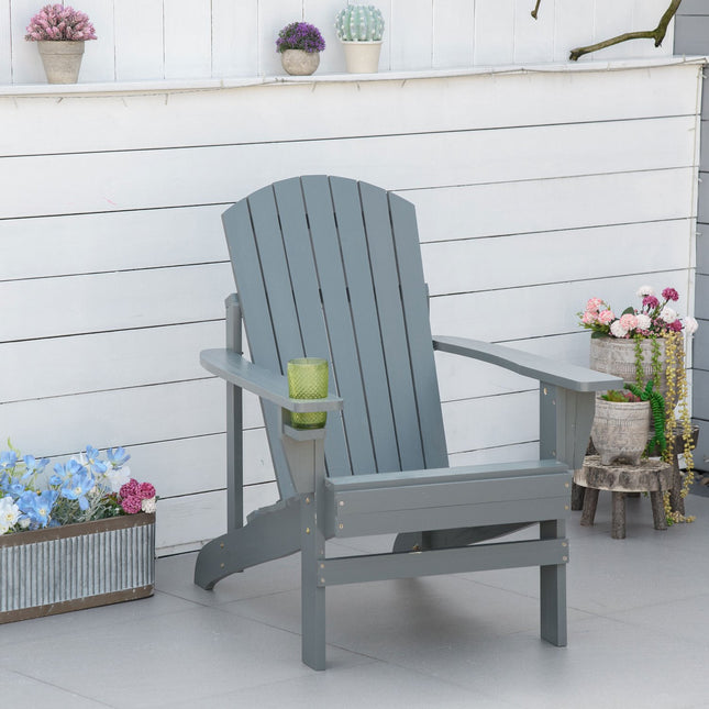 Adirondack Wood Garden chair, dark gray with cup holder