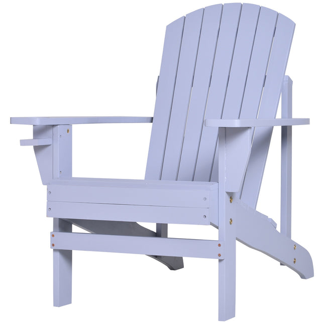 Adirondack Garden Chair with Cup Holder - Solid Wood, Gray