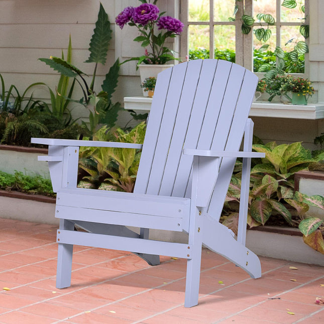 Adirondack Garden Chair with Cup Holder - Solid Wood, Gray