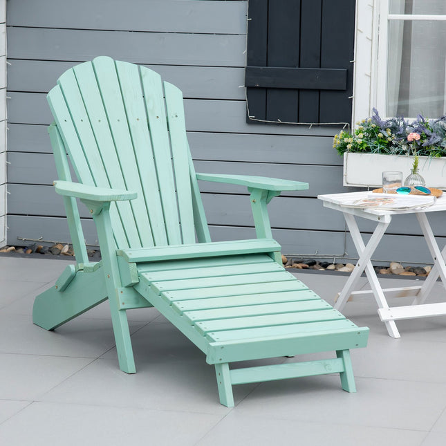 Adirondack Pine Wood Garden chair with footrest, green