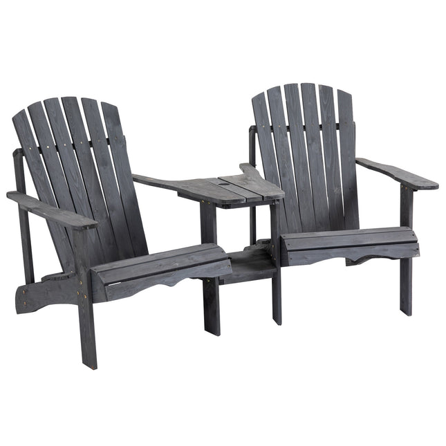 Adirondack 2-seater garden chair set, wood, dark grey
