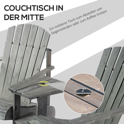Solid wood Adirondack chair set with table, gray
