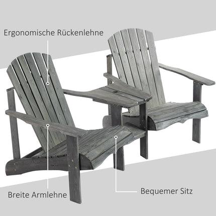 Solid wood Adirondack chair set with table, gray