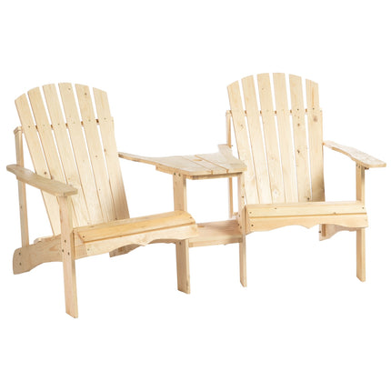 Solid wood Adirondack garden chair set with table, 2-seater