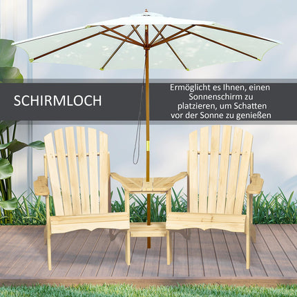 Solid wood Adirondack garden chair set with table, 2-seater