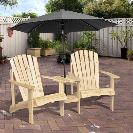 Solid wood Adirondack garden chair set with table, 2-seater