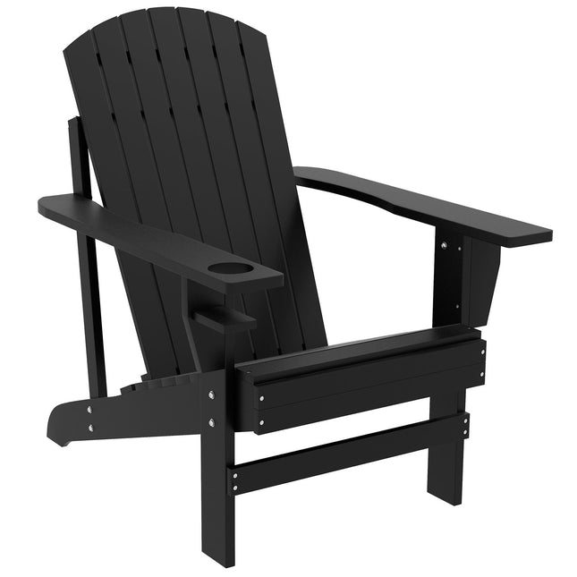 Adirondack garden chair, solid wood, black with cup holder