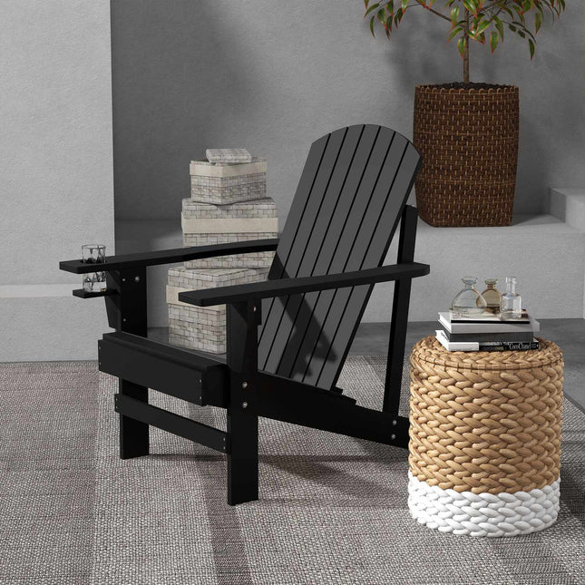 Adirondack garden chair, solid wood, black with cup holder