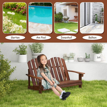 Adirondack Rocking Chair for Children 2-Seater Wooden Garden Chair 99.5 x 70 x 68 cm Brown