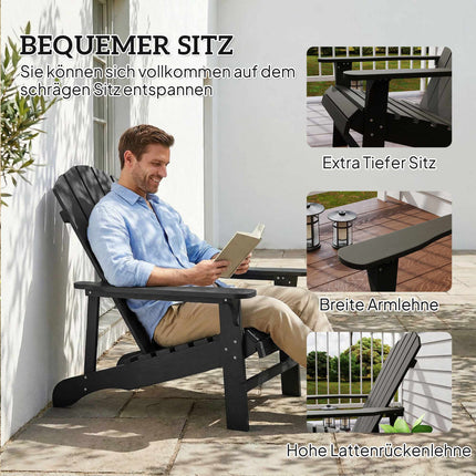 Adirondack Wooden Outdoor Chair, High Back, Black
