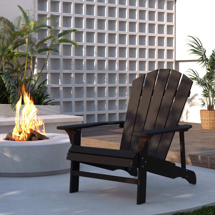 Adirondack Wooden Outdoor Chair, High Back, Black