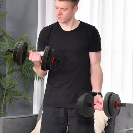 Adjustable 15 kg Dumbbell Set, Converts to Barbell, Black