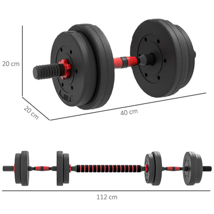 Adjustable 15 kg Dumbbell Set, Converts to Barbell, Black