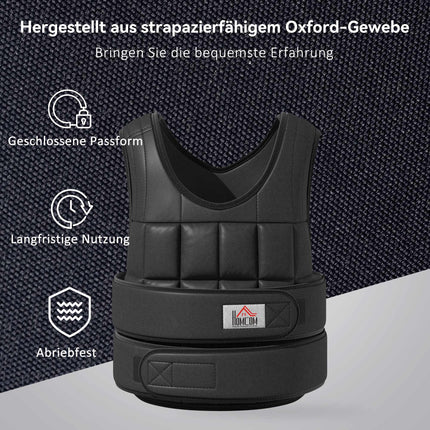 Adjustable 20 KG Weight Vest, Removable Weights, Black