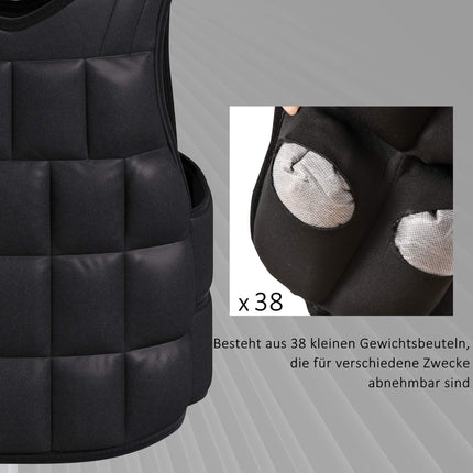 Adjustable 20 KG Weight Vest, Removable Weights, Black