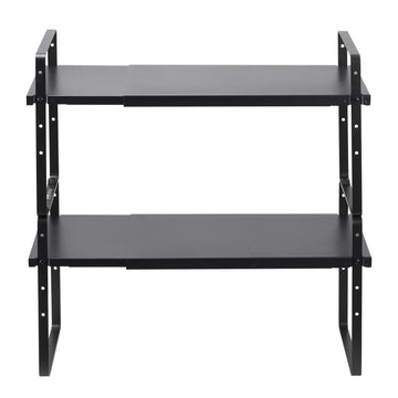 Adjustable 2-Tier Expandable Cabinet Shelf Organizer, Black