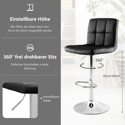 Adjustable 360 Swivel Bar Stools, Set of 2, Black Leather