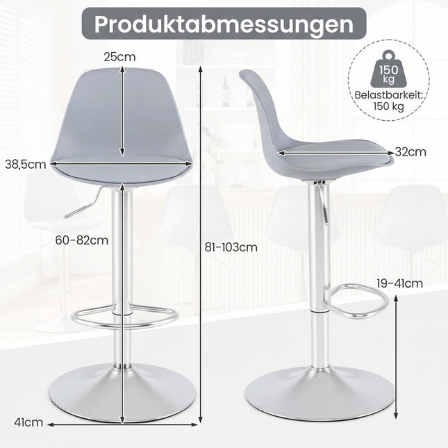 Adjustable 360 Swivel Bar Stools, Set of 2, Gray