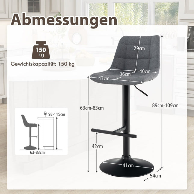 Adjustable 360 Swivel Bar Stools Set of 2, Grey
