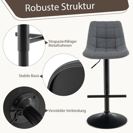 Adjustable 360 Swivel Bar Stools Set of 2, Grey