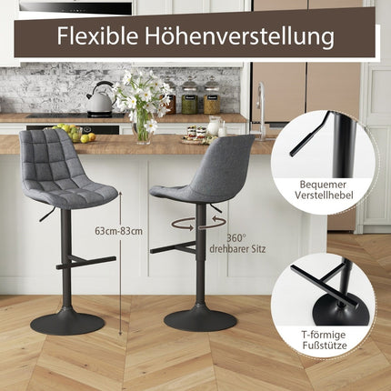 Adjustable 360 Swivel Bar Stools Set of 2, Grey