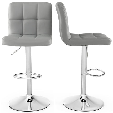 Adjustable 360 Swivel Bar Stools, Set of 2, Grey Leather