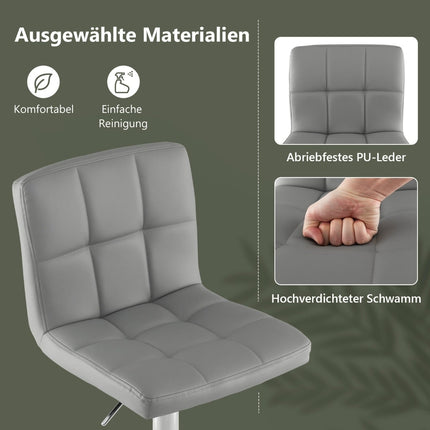 Adjustable 360 Swivel Bar Stools, Set of 2, Grey Leather