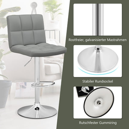 Adjustable 360 Swivel Bar Stools, Set of 2, Grey Leather