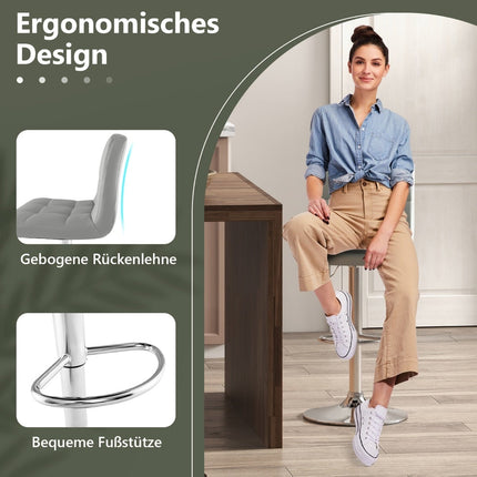 Adjustable 360 Swivel Bar Stools, Set of 2, Grey Leather