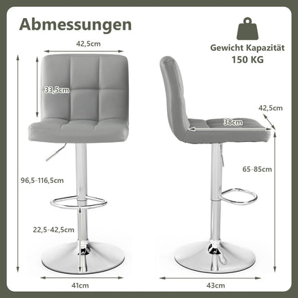 Adjustable 360 Swivel Bar Stools, Set of 2, Grey Leather