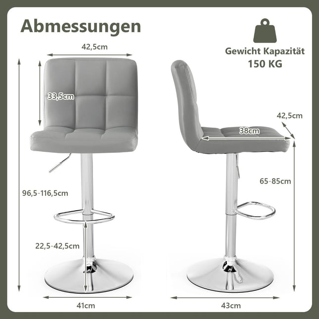 Adjustable 360 Swivel Bar Stools, Set of 2, Grey Leather