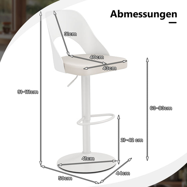 Adjustable 360 Swivel Bar Stools Set of 2 – White PU Leather