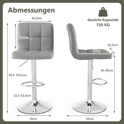 Adjustable 360° Swivel Faux Leather Bar Stool, Grey