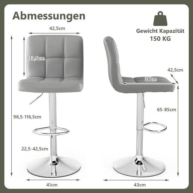 Adjustable 360° Swivel Faux Leather Bar Stool, Grey