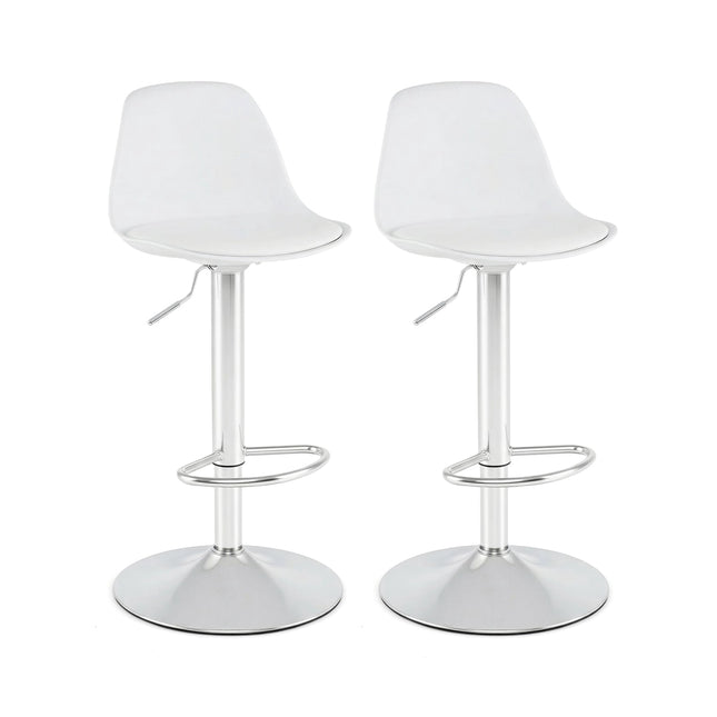 Adjustable 360 Swivel White Faux Leather Bar Stools