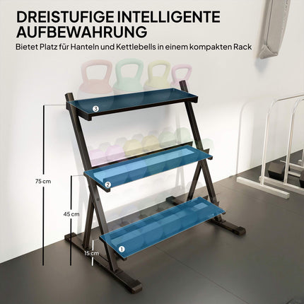 Adjustable 3-Tier Dumbbell Rack, 200kg Capacity, Non-Slip