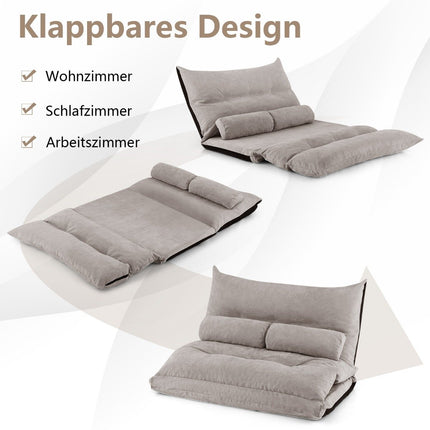 Adjustable 3-in-1 Floor Sofa Bed with Cushions, Grey