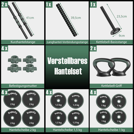 Adjustable 4-in-1 Dumbbell Set, 20kg with Kettlebell & Barbell