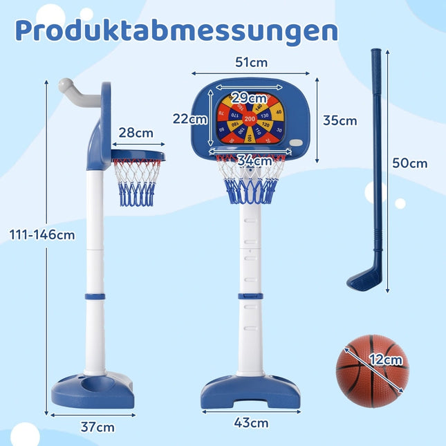Adjustable 4-in-1 Kids Basketball Hoop Set with Accessories